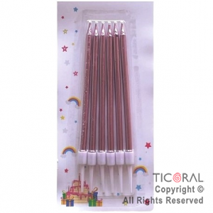 VELA BLISTER ROSA GOLD METALIZADO 9.5 CM x 6 UNIDADES